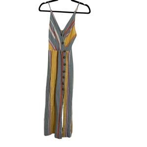 Urban Outfitters Yellow Blue Vertical Striped Button Down Summer Dress Women XS